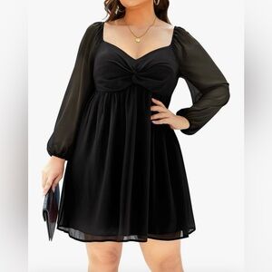 Pinup Fashion Women’s Plus Size Sweatheart Neckline Chiffon A-Line Dress